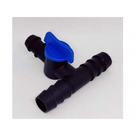 Tee barbed connector with valve / 16 mm